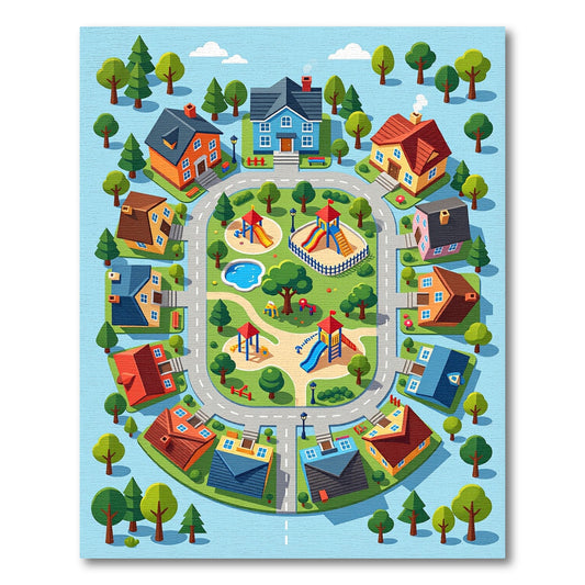 Colorful Whimsical Neighborhood Playground Rug