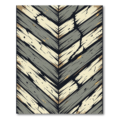 Modern Gray Beige Chevron Wood Plank Rug
