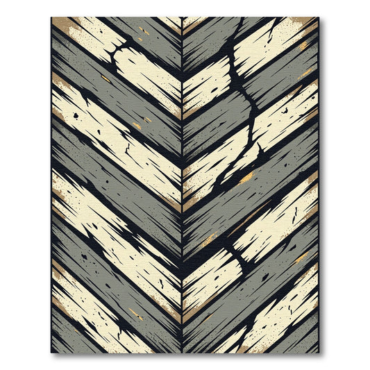Modern Gray Beige Chevron Wood Plank Rug