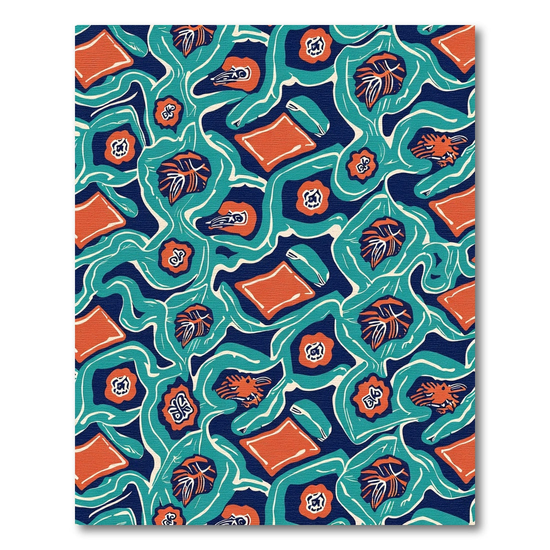 Bold Teal Orange Organic Swirl Rug