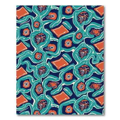 Bold Teal Orange Organic Swirl Rug
