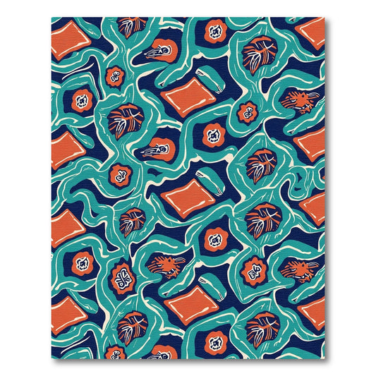 Bold Teal Orange Organic Swirl Rug