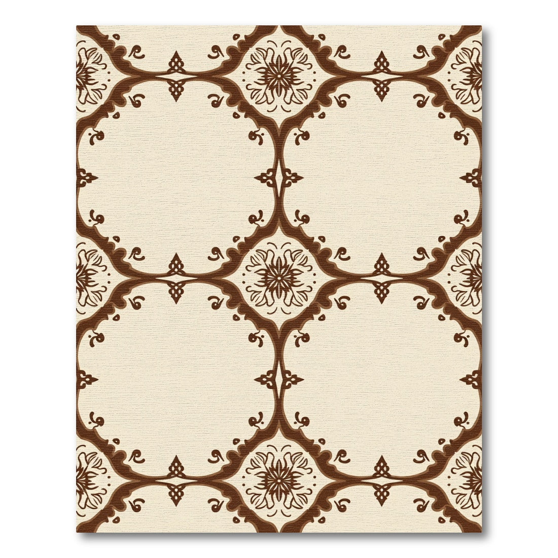 Brown Floral Medallion Beige Tile Rug