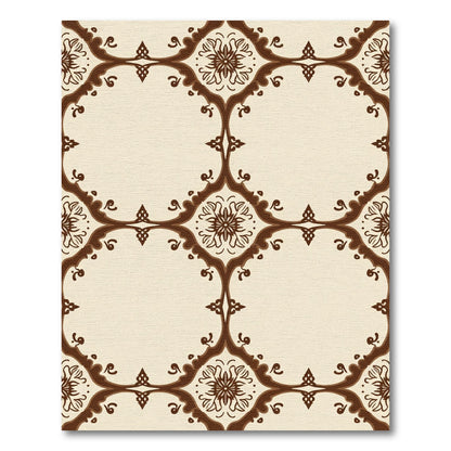 Brown Floral Medallion Beige Tile Rug
