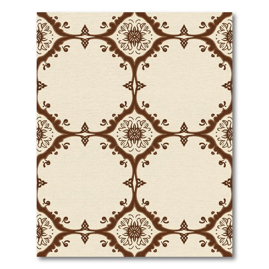 Brown Floral Medallion Beige Tile Rug