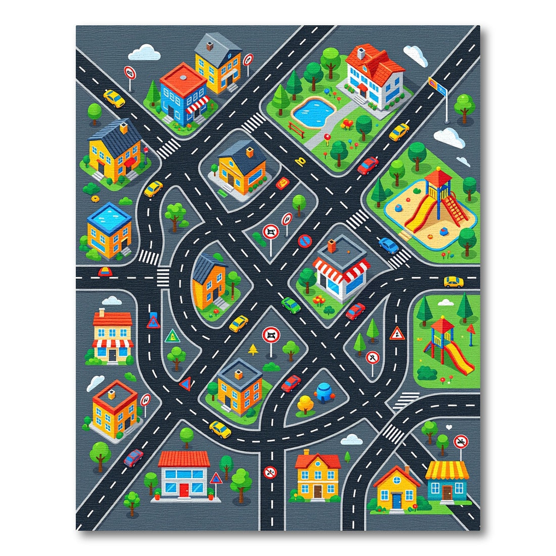 Colorful City Streets Playground Rug