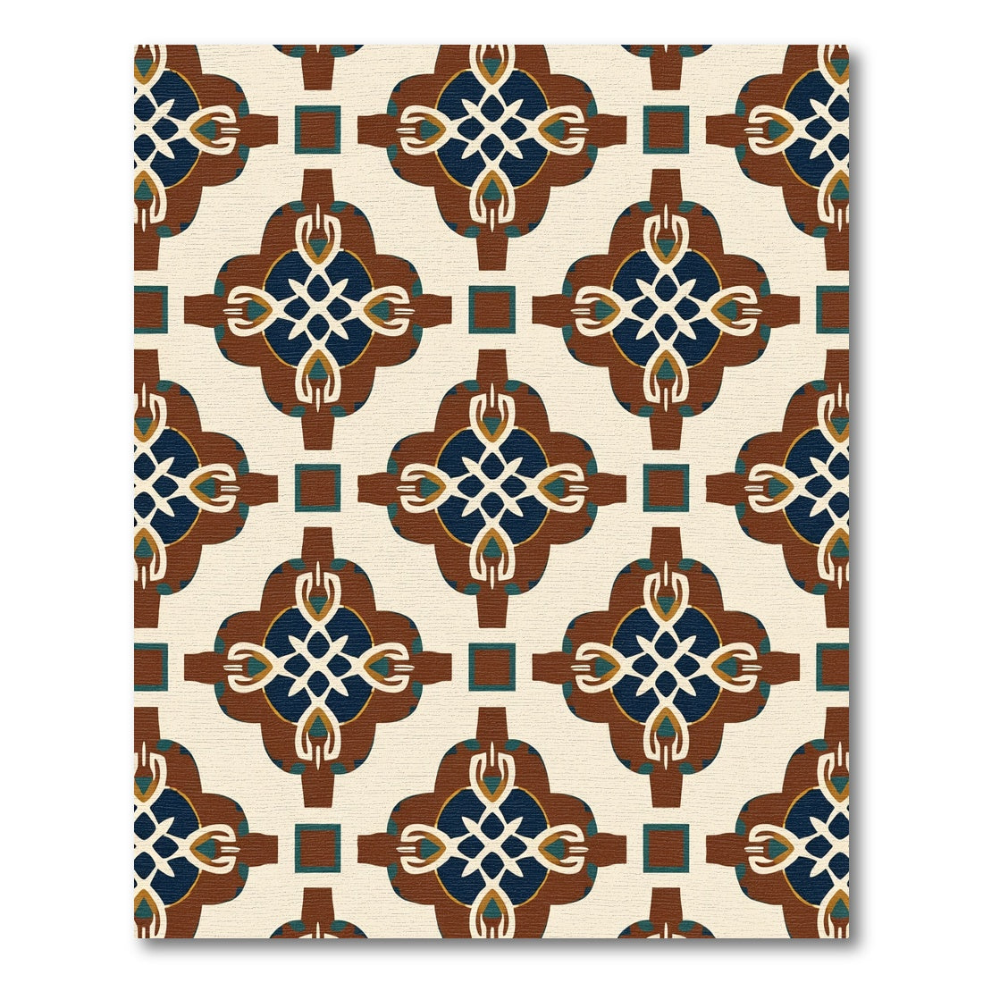 Maroon Blue Cream Quatrefoil Tile Rug