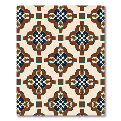 Maroon Blue Cream Quatrefoil Tile Rug