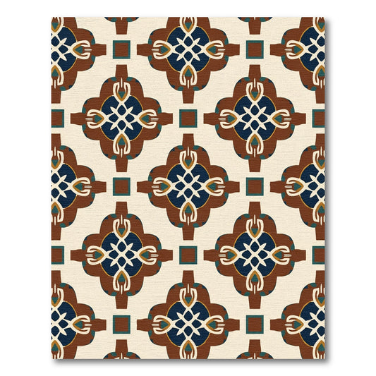 Maroon Blue Cream Quatrefoil Tile Rug