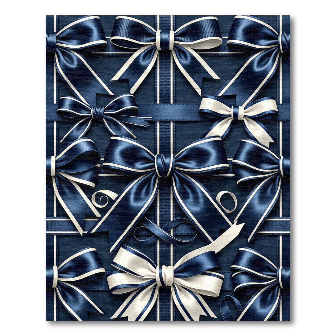 Elegant Navy Satin Ribbon Bows Rug