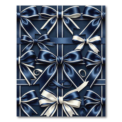 Elegant Navy Satin Ribbon Bows Rug