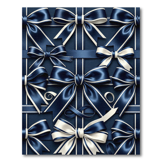 Elegant Navy Satin Ribbon Bows Rug