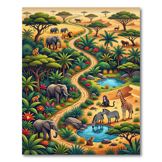 Vibrant Savanna Wildlife Path Rug