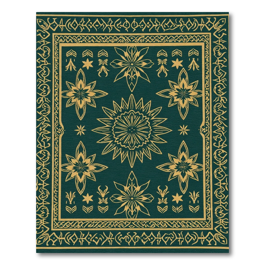 Deep Teal Golden Floral Mandala Rug