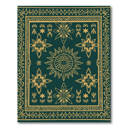 Deep Teal Golden Floral Mandala Rug
