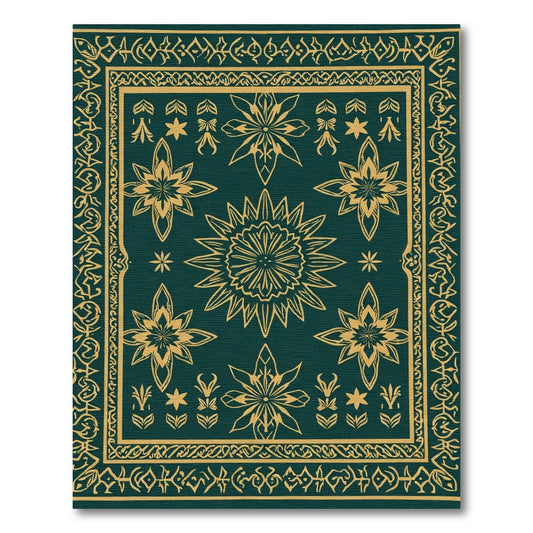 Deep Teal Golden Floral Mandala Rug