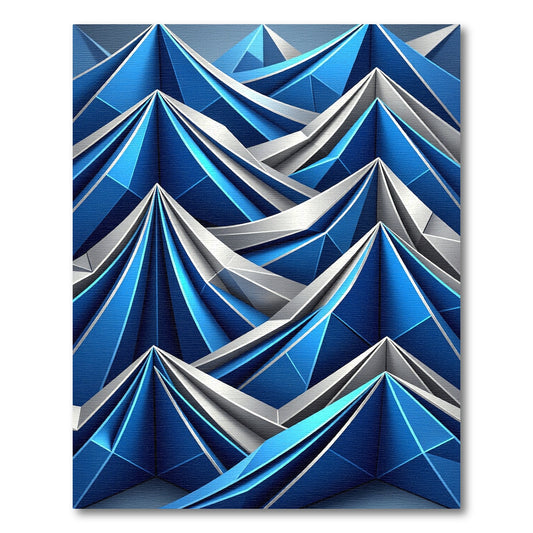 Modern Geometric Blue White Angular Waves Rug