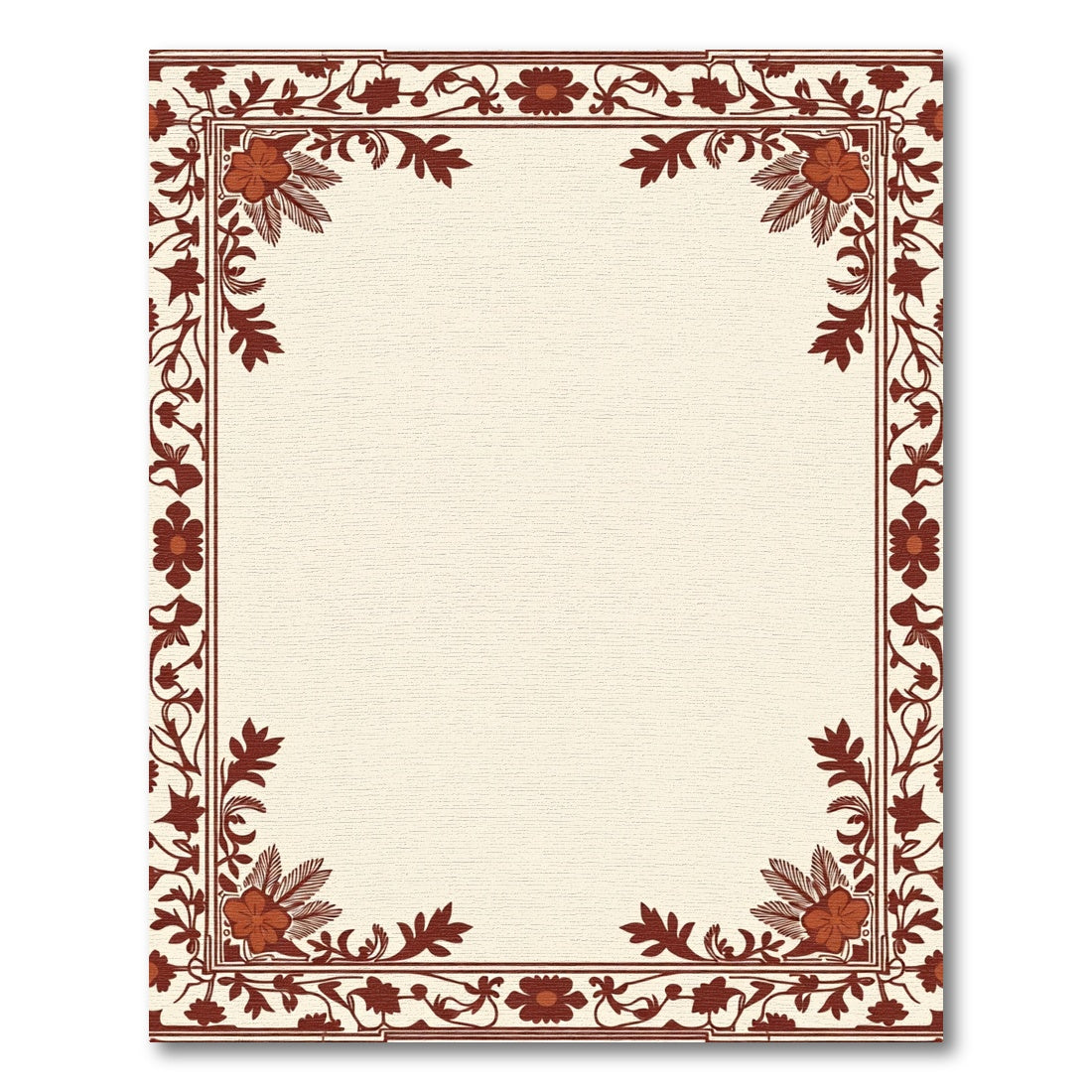 Rich Sienna Floral Scroll Border Rug