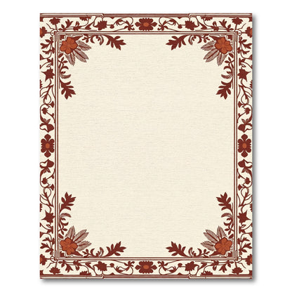 Rich Sienna Floral Scroll Border Rug