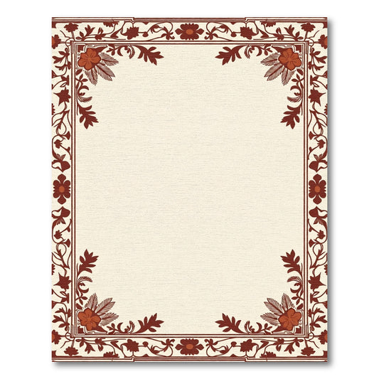 Rich Sienna Floral Scroll Border Rug