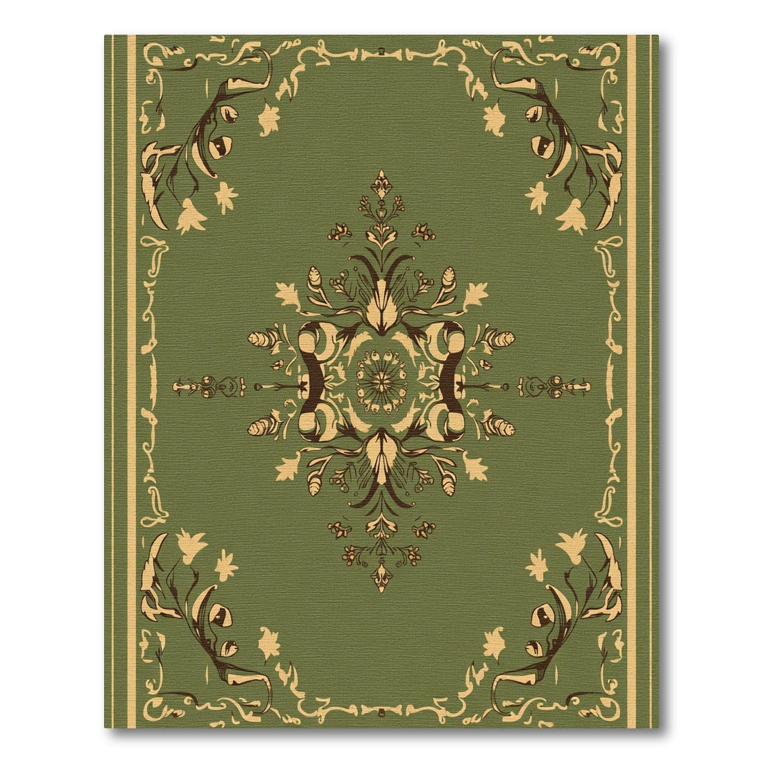 Olive Green Vintage Floral Medallion Rug