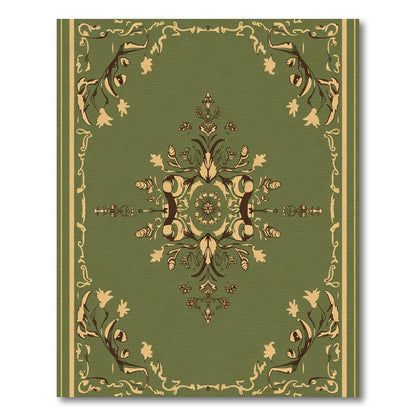 Olive Green Vintage Floral Medallion Rug
