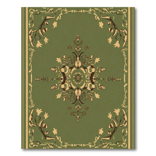 Olive Green Vintage Floral Medallion Rug