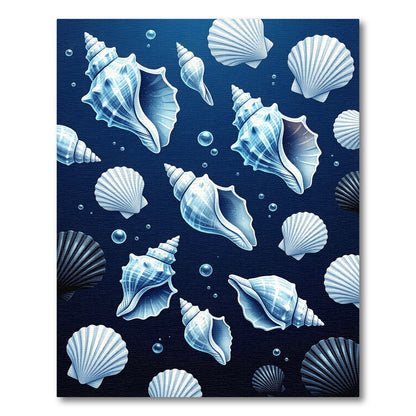 Glassy Seashells Dark Blue Ocean Rug