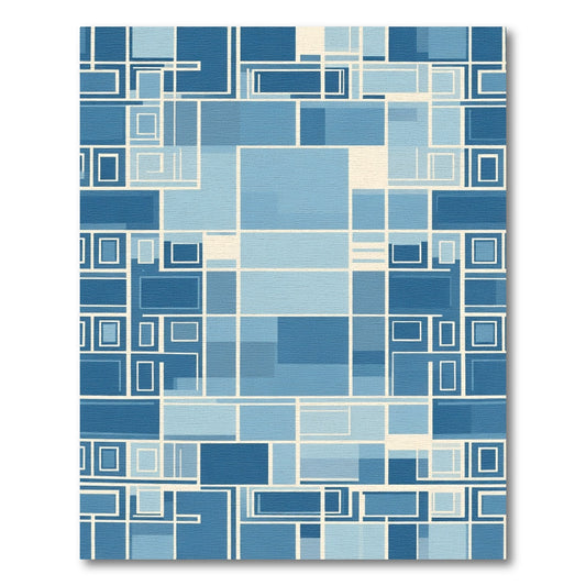 Cool Blue Geometric Grid Rug