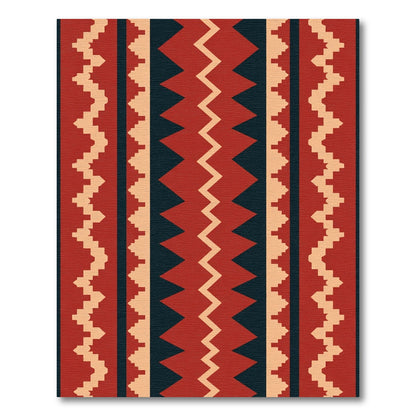 Deep Red Chevron Geometric Stripe Rug