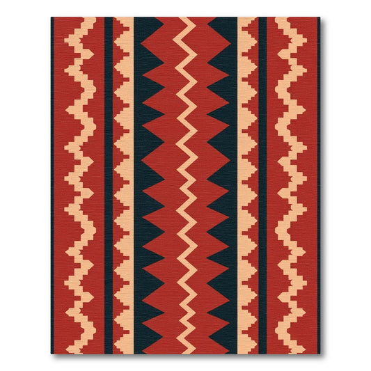 Deep Red Chevron Geometric Stripe Rug