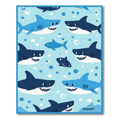 Cute Blue Shark Aquatic Bubbles Rug