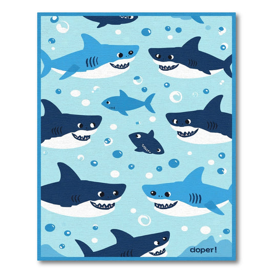 Cute Blue Shark Aquatic Bubbles Rug
