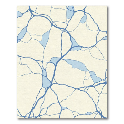 Cream Blue Abstract Organic Lines Rug