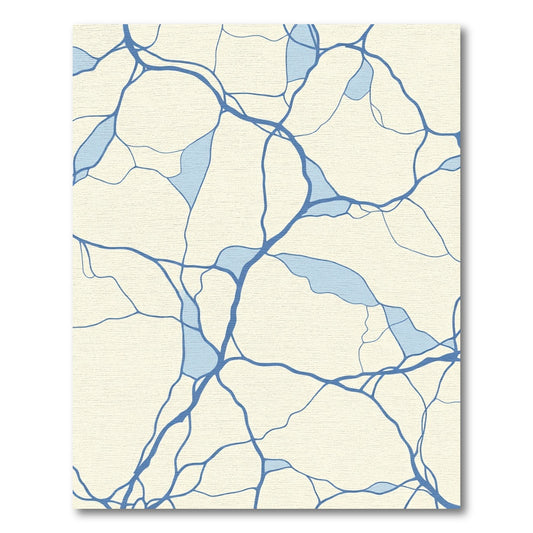 Cream Blue Abstract Organic Lines Rug