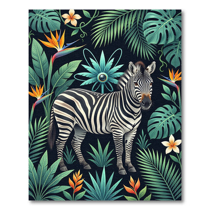 Jungle Zebra Tropical Floral Garden Rug