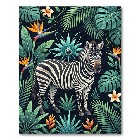 Jungle Zebra Tropical Floral Garden Rug