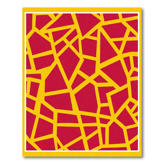 Crimson Yellow Angular Network Rug