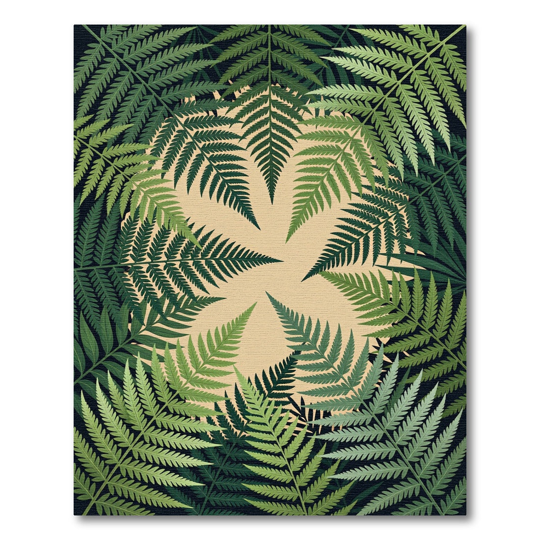 Lush Green Tropical Fern Circular Foliage Rug