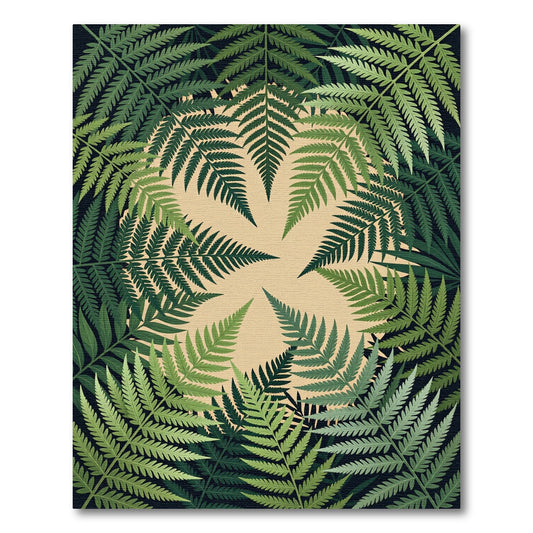Lush Green Tropical Fern Circular Foliage Rug