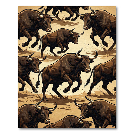 Dynamic Charging Bull Herd Earth Tones Rug