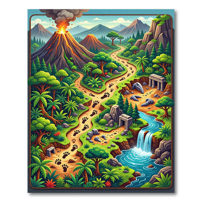 Vibrant Jungle Paw Path Volcano Ruins Rug