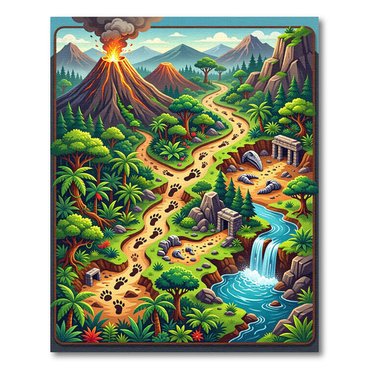 Vibrant Jungle Paw Path Volcano Ruins Rug