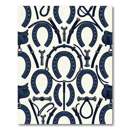 Navy Equestrian Horseshoe and Saddle Art Rug