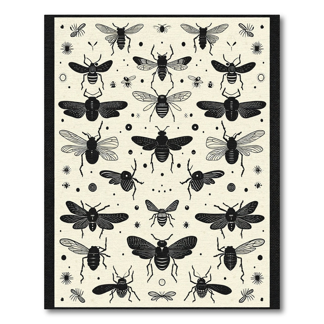 Black Insect Collage Cream Field Rug