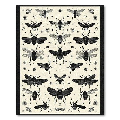 Black Insect Collage Cream Field Rug