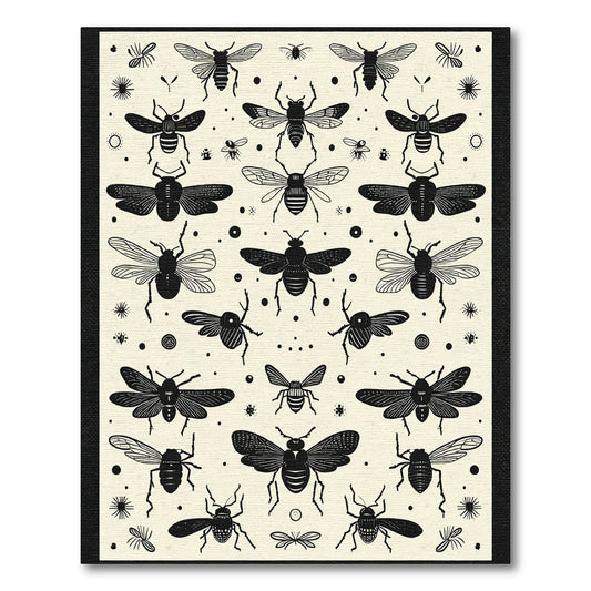 Black Insect Collage Cream Field Rug