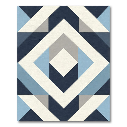 Modern Blue Gray Geometric Diamond Rug