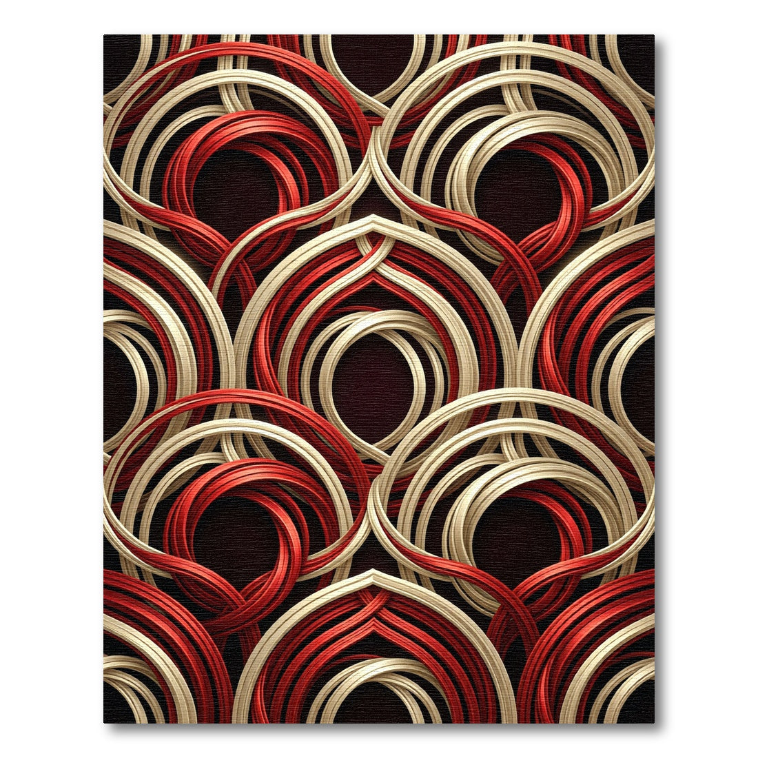 Crimson Ivory Interlocking Circles Rug