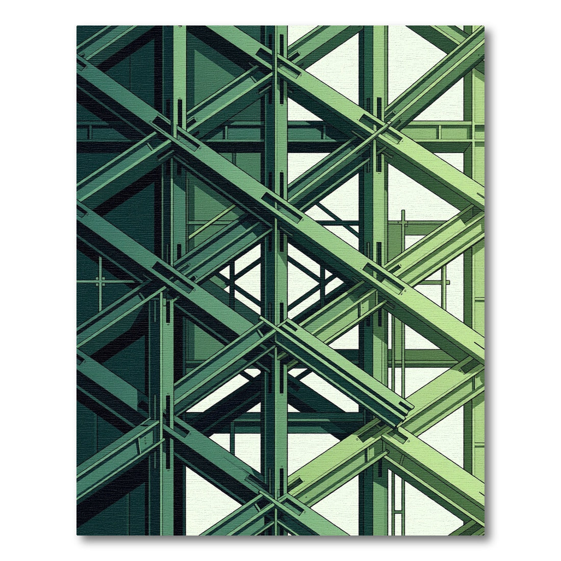 Green Geometric Steel Beam Composition Rug